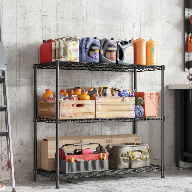 3-Shlef Metal Shelves, Adjustable Steel Wire Shelving Units, Storage Rack for Kitchen Pantry Closet Dorm