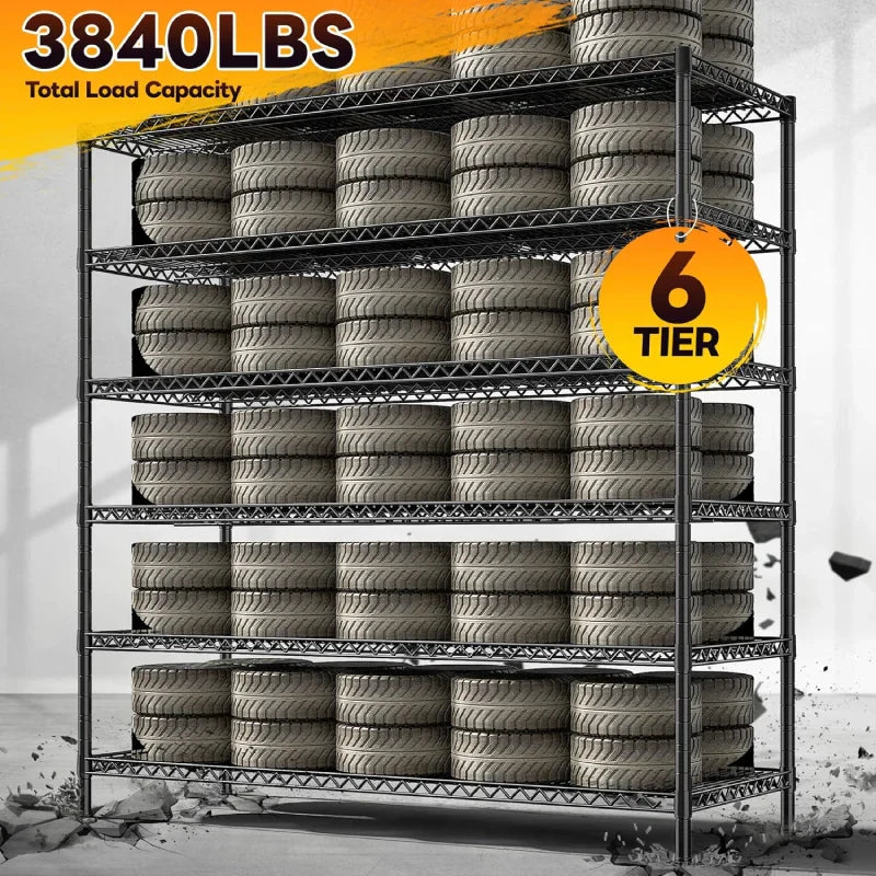 83”H 6-Tier Metal Wire Shelves, 3840lbs Heavy Duty Storage Shelves , Adjustable Storage Rack for Garage Kitchen Pantry Commercial