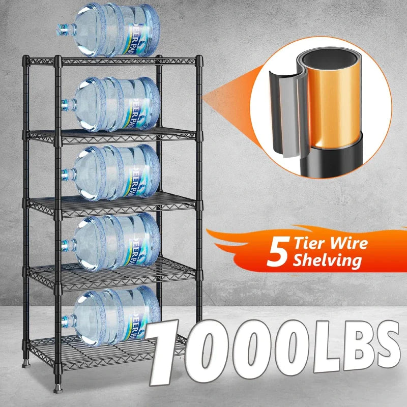 21.5"W Wire Shelving Units, 5-Tier Adjustable, 1000lbs Metal Wire Racks for Pantry Kitchen Dorm