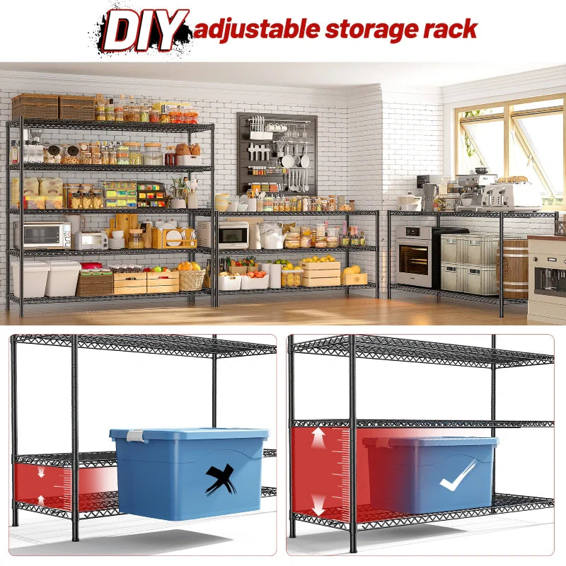 55.5"W Wire Shelving, 3200 lbs Heavy Duty Storage Racks, Metal Shelves for Garage Kitchen Basement