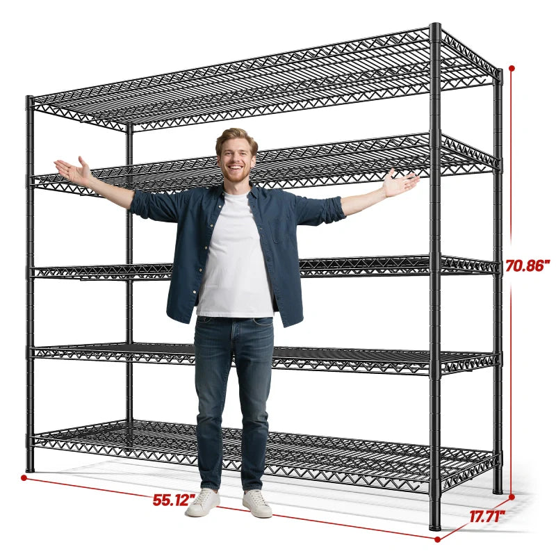 55.5"W Wire Shelving, 3200 lbs Heavy Duty Storage Racks, Metal Shelves for Garage Kitchen Basement