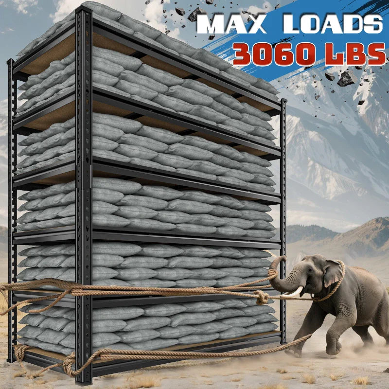 55"W Boltless Shelving Units, 6-Tier Heavy Duty Freestanding Garage Shelves Load 3060lbs, Steel Storage Racks for Pantry Basement Commercial