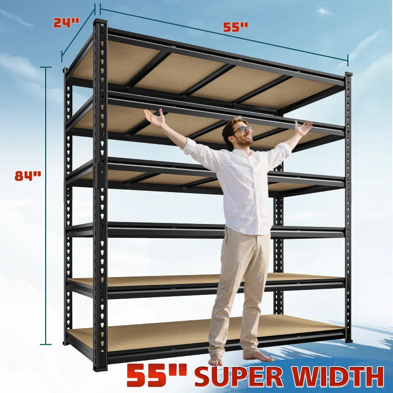 55"W Boltless Shelving Units, 6-Tier Heavy Duty Freestanding Garage Shelves Load 3060lbs, Steel Storage Racks for Pantry Basement Commercial