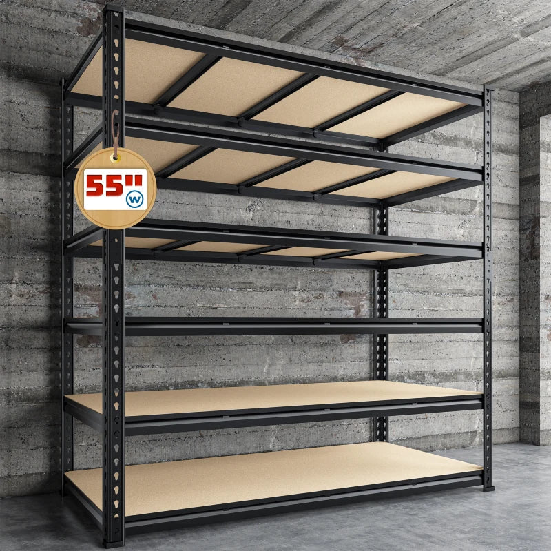 55"W Boltless Shelving Units, 6-Tier Heavy Duty Freestanding Garage Shelves Load 3060lbs, Steel Storage Racks for Pantry Basement Commercial