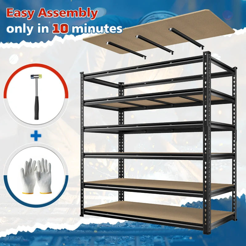55"W Boltless Shelving Units, 6-Tier Heavy Duty Freestanding Garage Shelves Load 3060lbs, Steel Storage Racks for Pantry Basement Commercial