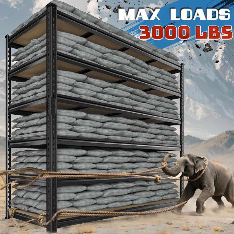 59.8”W Boltless Shelving Units, 6-Tier Heavy Duty Steel Garage Shelf Load 3000lbs, Commercial Shelving Rack for Pantry Kitchen Basement