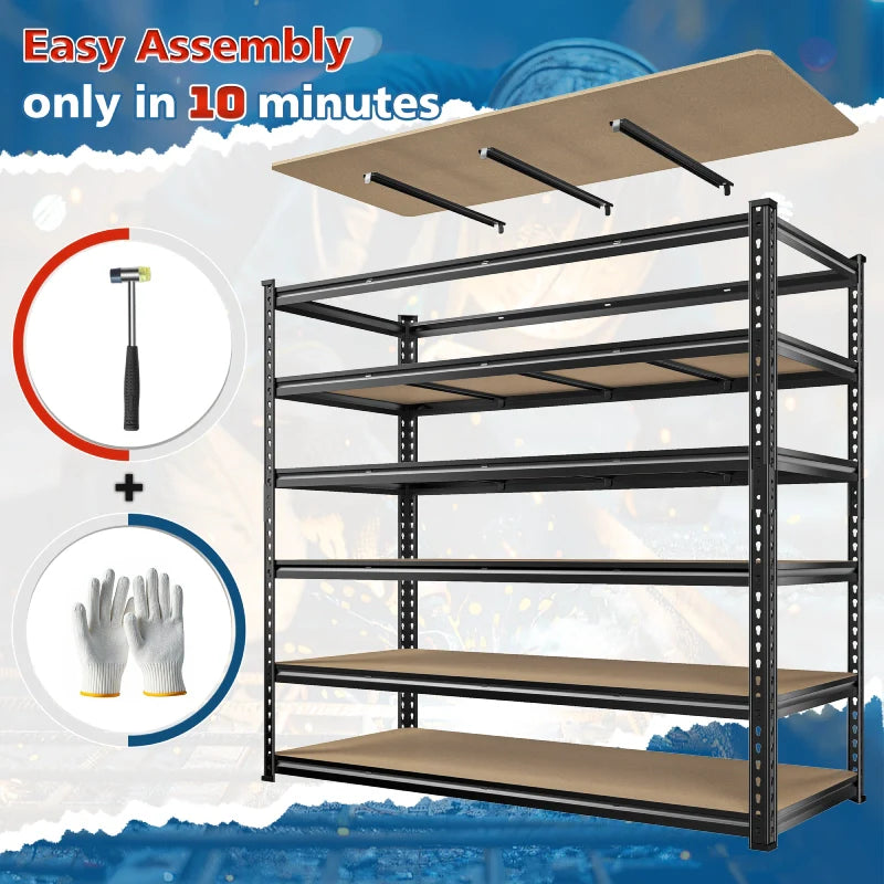 59.8”W Boltless Shelving Units, 6-Tier Heavy Duty Steel Garage Shelf Load 3000lbs, Commercial Shelving Rack for Pantry Kitchen Basement