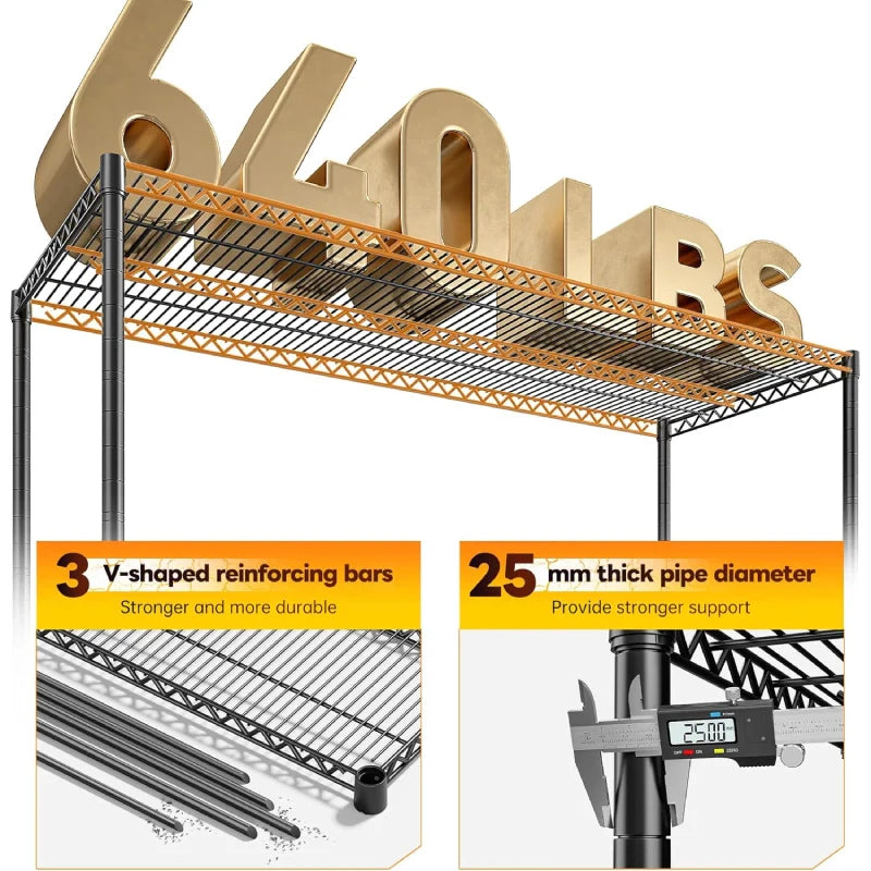 83”H 6-Tier Metal Wire Shelves, 3840lbs Heavy Duty Storage Shelves , Adjustable Storage Rack for Garage Kitchen Pantry Commercial