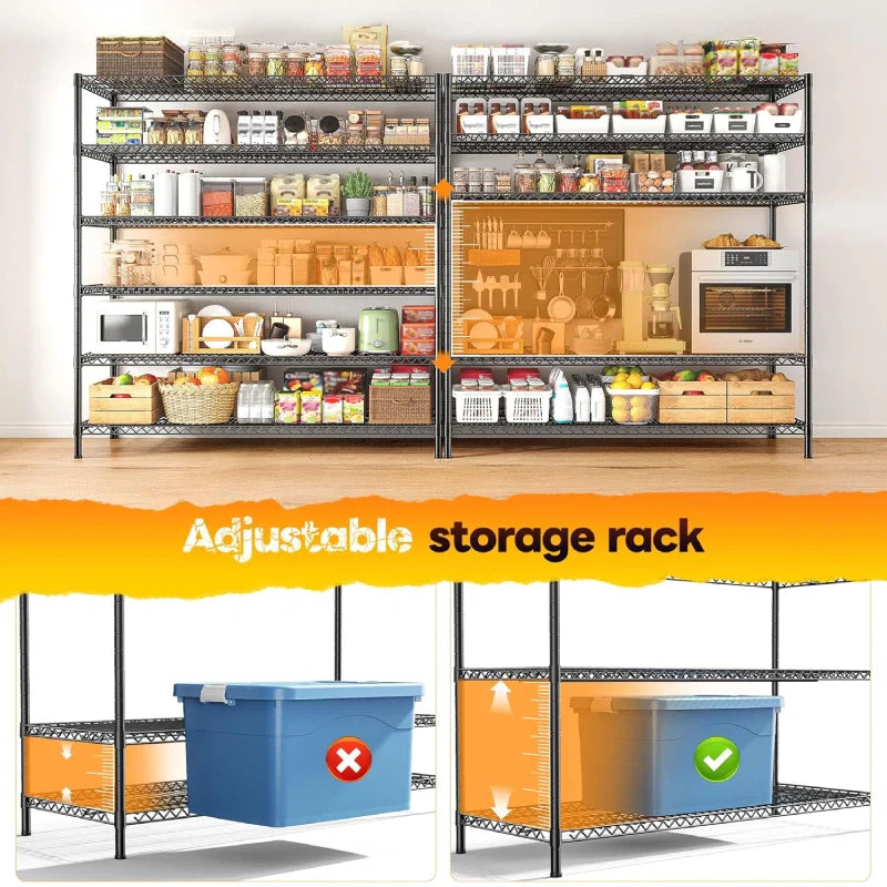 83”H 6-Tier Metal Wire Shelves, 3840lbs Heavy Duty Storage Shelves , Adjustable Storage Rack for Garage Kitchen Pantry Commercial