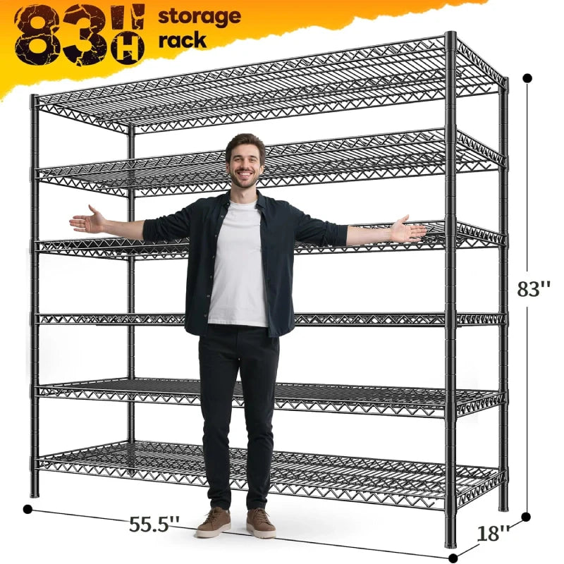 83”H 6-Tier Metal Wire Shelves, 3840lbs Heavy Duty Storage Shelves , Adjustable Storage Rack for Garage Kitchen Pantry Commercial