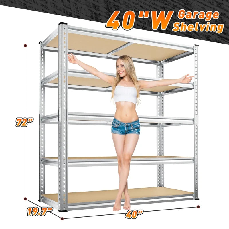 Industrial Shleving Units, 2500lbs Heavy Duty Garage Shelves, Metal Storage Rack for Basement Warehouse Commercial, Galvanized