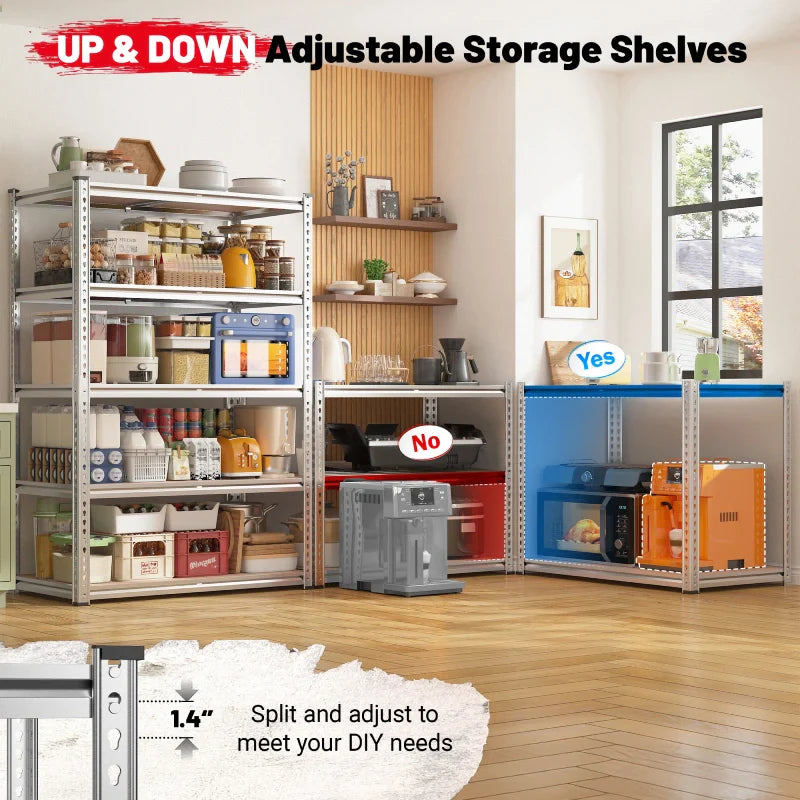35.5"W Garage Shelving, 5-Tier Adjustable Metal Shelves, Storage Rack for Kitchen Pantry Basement, Galvanized