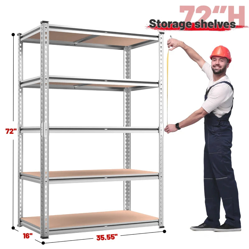 35.5"W Garage Shelving, 5-Tier Adjustable Metal Shelves, Storage Rack for Kitchen Pantry Basement, Galvanized