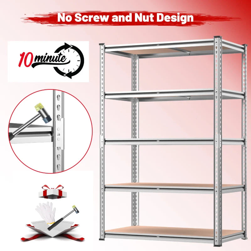 35.5"W Garage Shelving, 5-Tier Adjustable Metal Shelves, Storage Rack for Kitchen Pantry Basement, Galvanized