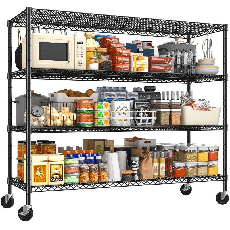 60" W Wire Rack Shelving on Wheels, 2878lbs Heavy Duty Metal Shelves Adjustable, Commercial Shelves for Garage Pantry Kitchen