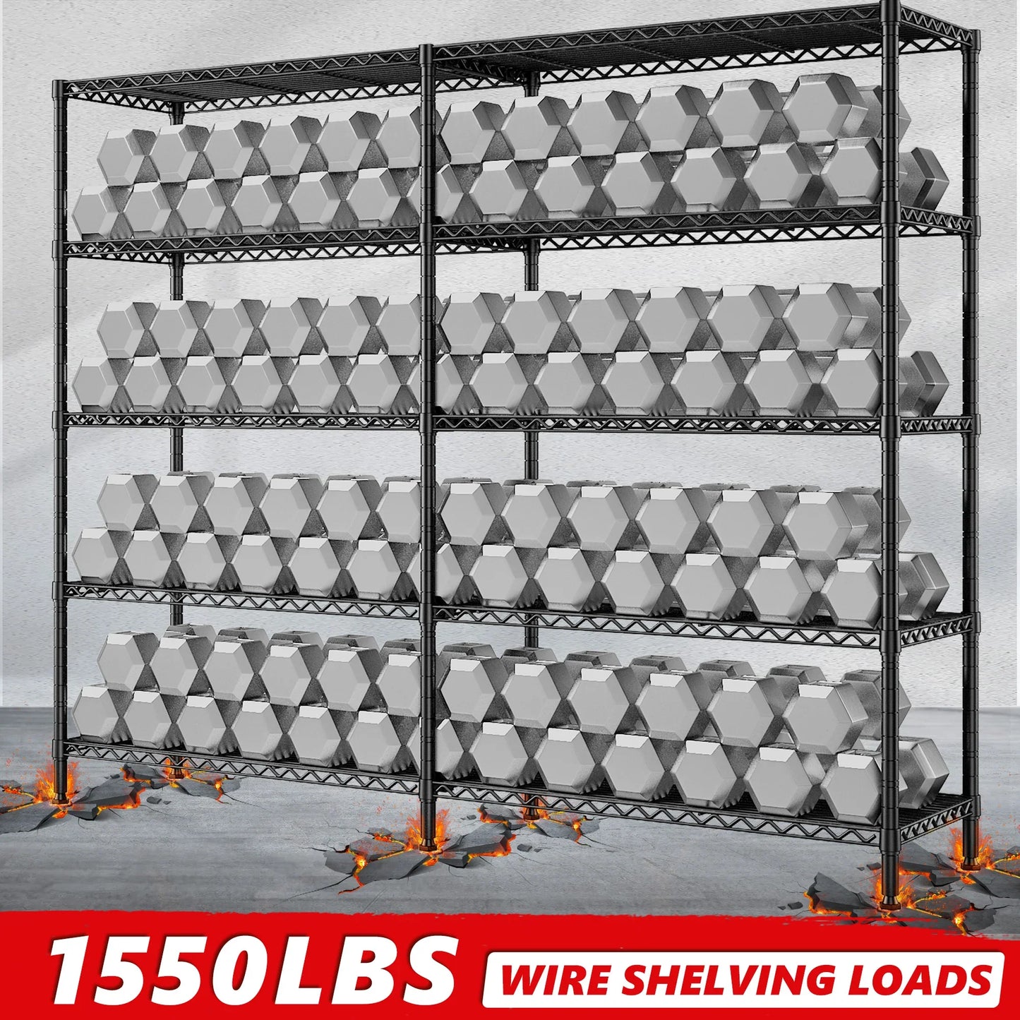 2 Pack Wire Shelving Units, 62"W Adjustable Storage Shleves Load 1550LBS, Metal Rack for Pantry Kichen Commercial