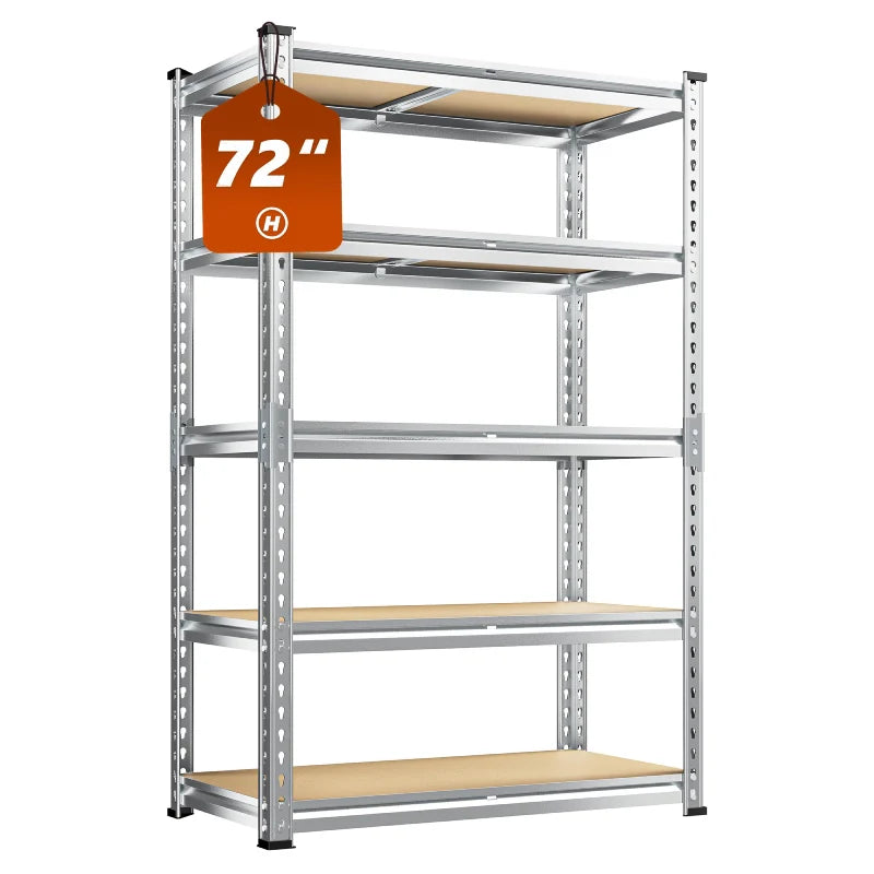 35.5"W Garage Shelving, 5-Tier Adjustable Metal Shelves, Storage Rack for Kitchen Pantry Basement, Galvanized