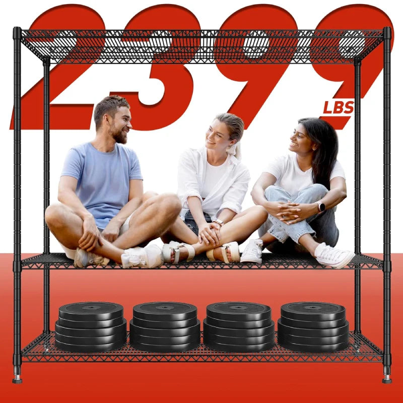 60” W Wire Shelving Units, 2399lbs Adjustable Steel Shelving Racks, Storage Shelves for Pantry Kitchen Commercial
