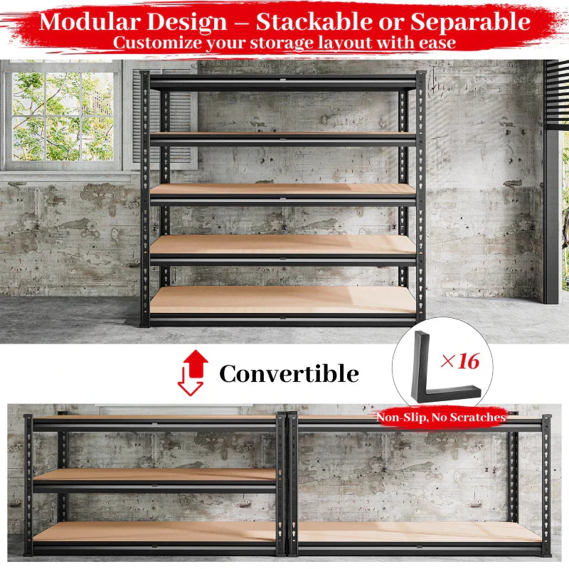2-Pack 40"W Garage Storage Shelves, 2500lbs Heavy Duty Steel Shelving, Adjustable Storage Rack for Basement Commercial