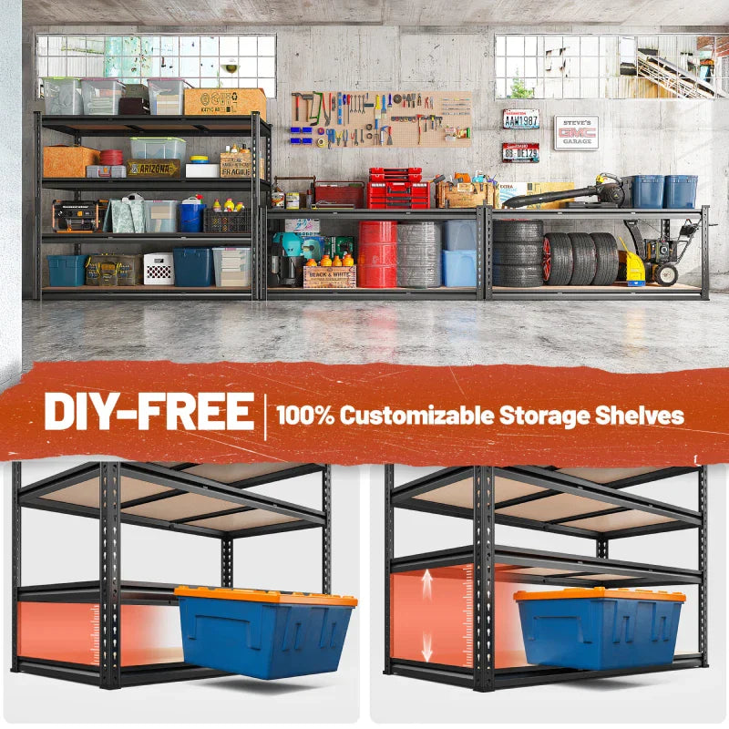 2 Pack Garage Shelf, 48.2''W Adjustable Steel Shelving Rack Load 3000lbs, Boltless Shelving for Basement Warehouse Commercial