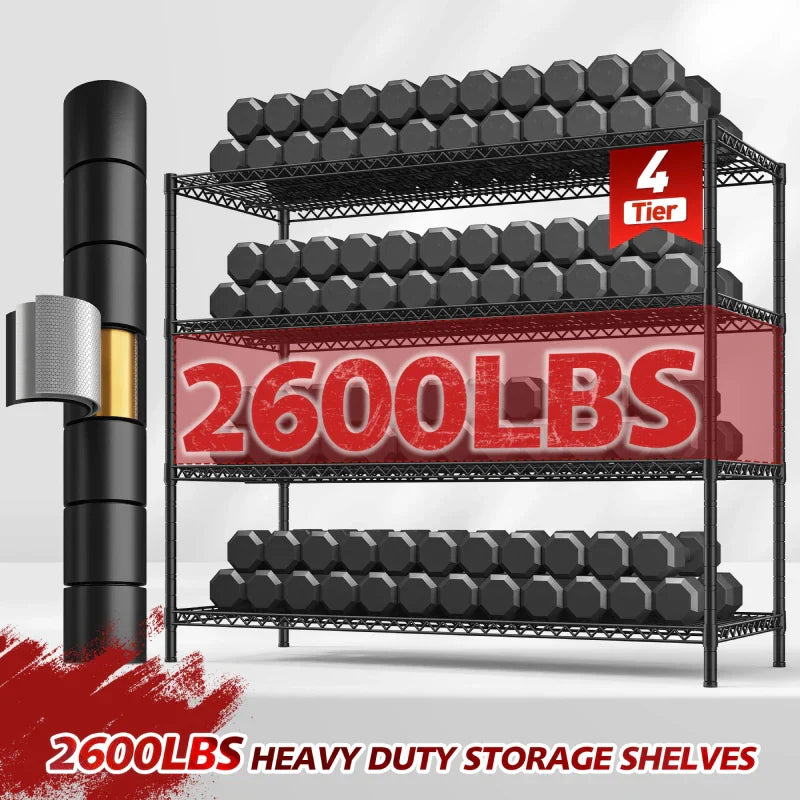 2 Pack 56”W Wire Rack Shelving with Wheels, 2600lbs Heavy Duty Metal Shelves for Commercial, Garage, Kitchen