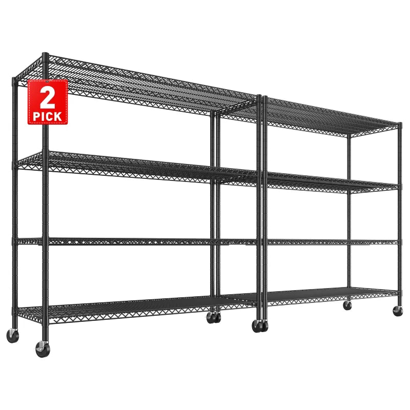 2 Pack 56”W Wire Rack Shelving with Wheels, 2600lbs Heavy Duty Metal Shelves for Commercial, Garage, Kitchen