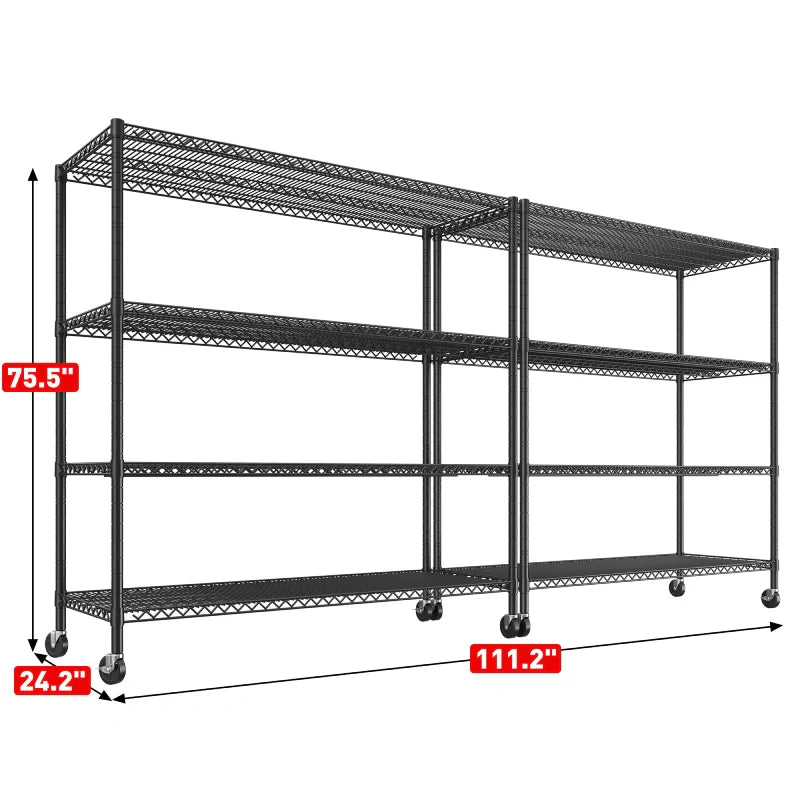 2 Pack 56”W Wire Rack Shelving with Wheels, 2600lbs Heavy Duty Metal Shelves for Commercial, Garage, Kitchen