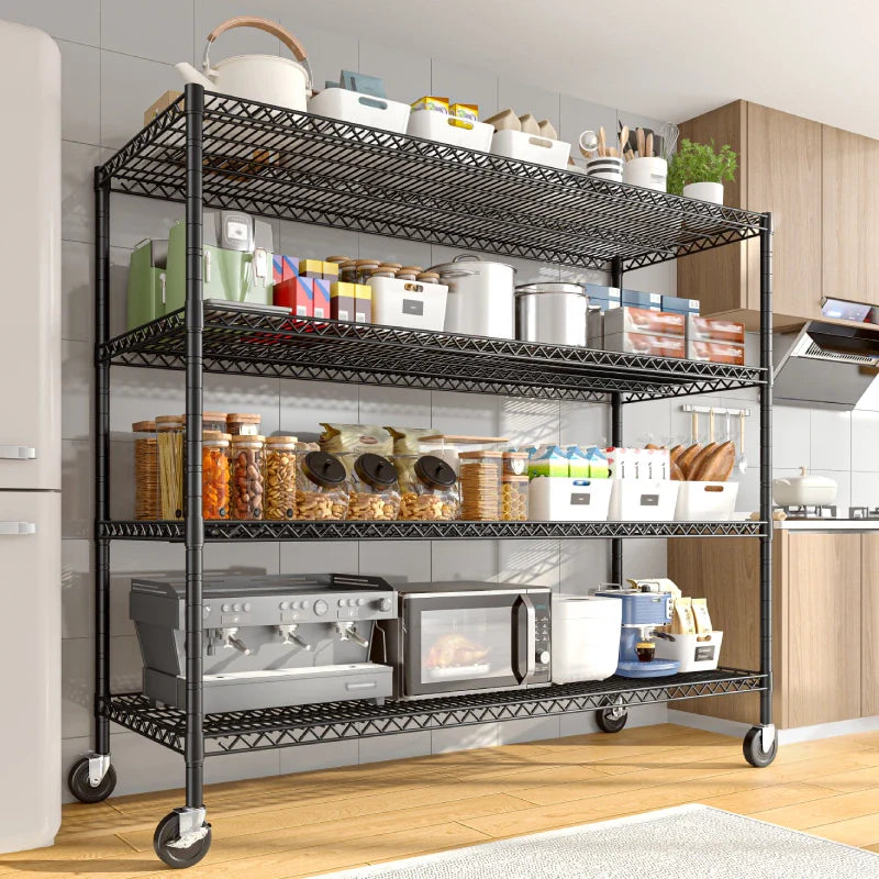 75.6"H x 56"W Mobile Wire Shelving Units, 2,600lbs Heavy Duty Steel Shelving Rack, Adjustable Storage Shelves for Garage Kichen Commercial