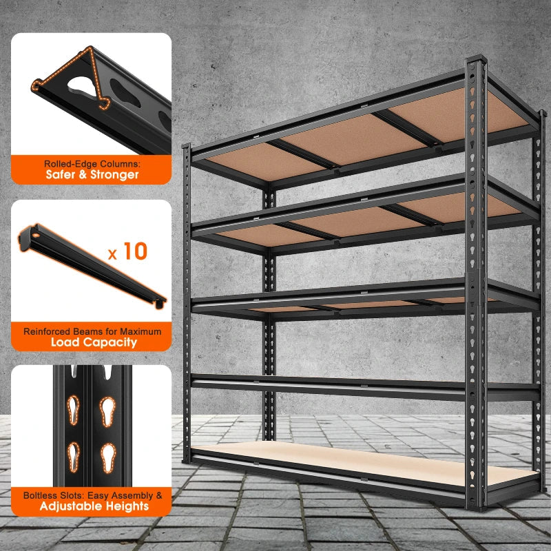2 Pack Garage Shelf, 48.2''W Adjustable Steel Shelving Rack Load 3000lbs, Boltless Shelving for Basement Warehouse Commercial