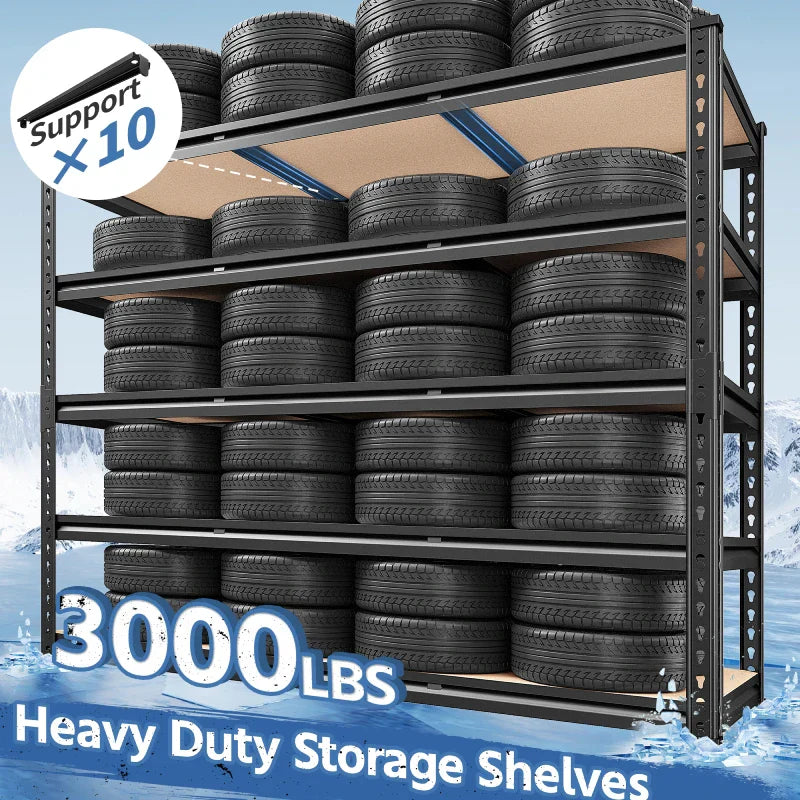 2 Pack Garage Shelf, 48.2''W Adjustable Steel Shelving Rack Load 3000lbs, Boltless Shelving for Basement Warehouse Commercial