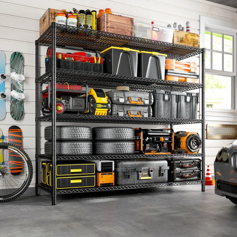 55.5"W Wire Shelving Unit With Wheels, 2998Lbs Metal Garage Shelves Adjustable, Wire Shelving Rack for Pantry Kitchen Basement