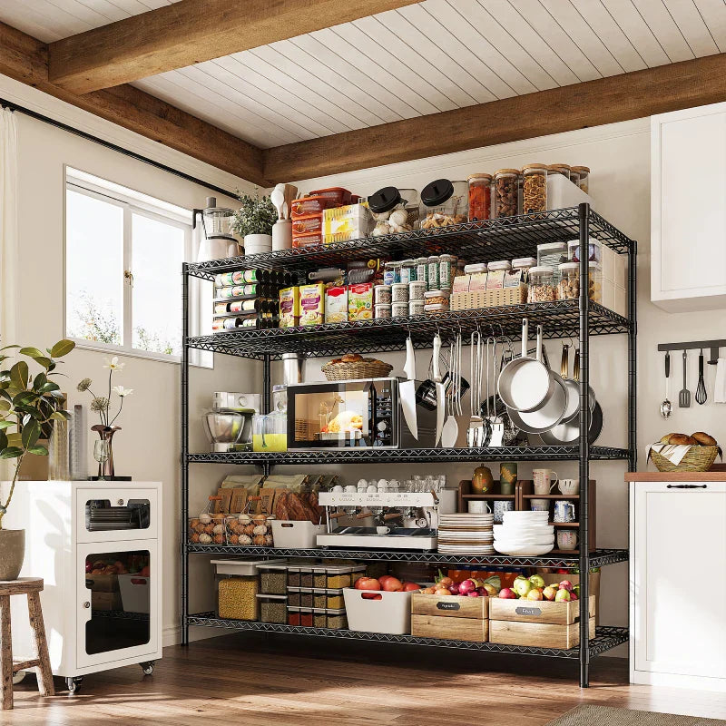 55.5"W Wire Shelving Unit With Wheels, 2998Lbs Metal Garage Shelves Adjustable, Wire Shelving Rack for Pantry Kitchen Basement