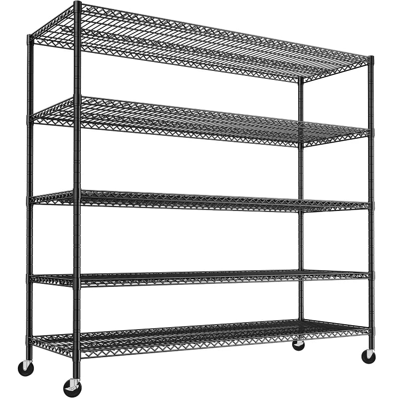 55.5"W Wire Shelving Unit With Wheels, 2998Lbs Metal Garage Shelves Adjustable, Wire Shelving Rack for Pantry Kitchen Basement