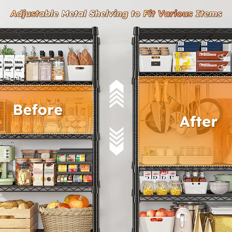 35.5"W Metal Wire Shelving with Wheels, Adjustable Outdoor Shelves with Casters for Kitchen, Pantry & Dorm