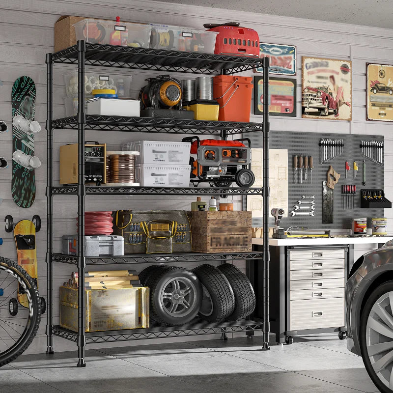 35.5"W Metal Wire Shelving with Wheels, Adjustable Outdoor Shelves with Casters for Kitchen, Pantry & Dorm