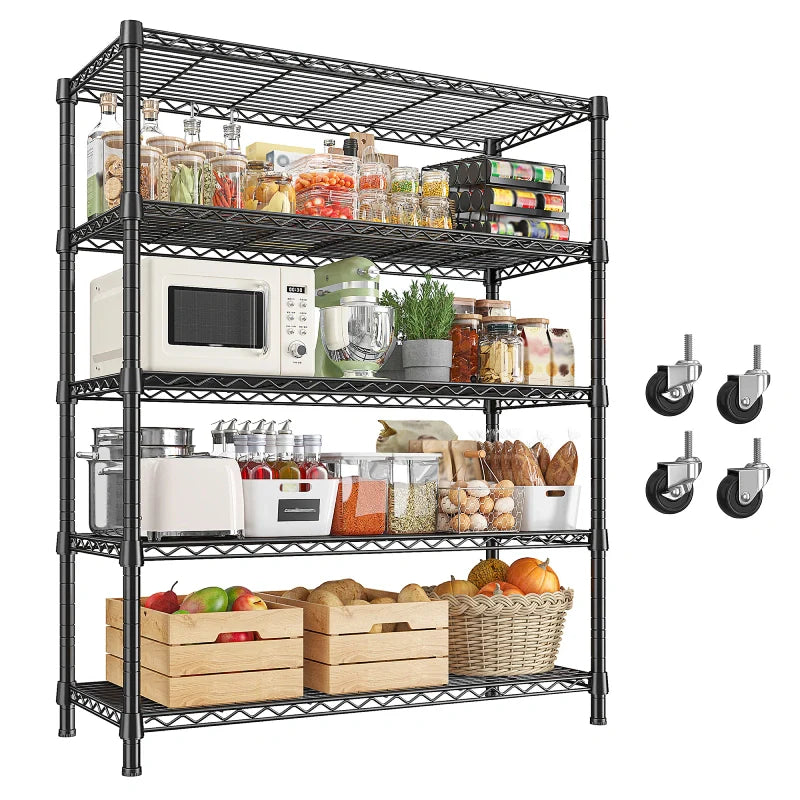 35.5"W Metal Wire Shelving with Wheels, Adjustable Outdoor Shelves with Casters for Kitchen, Pantry & Dorm
