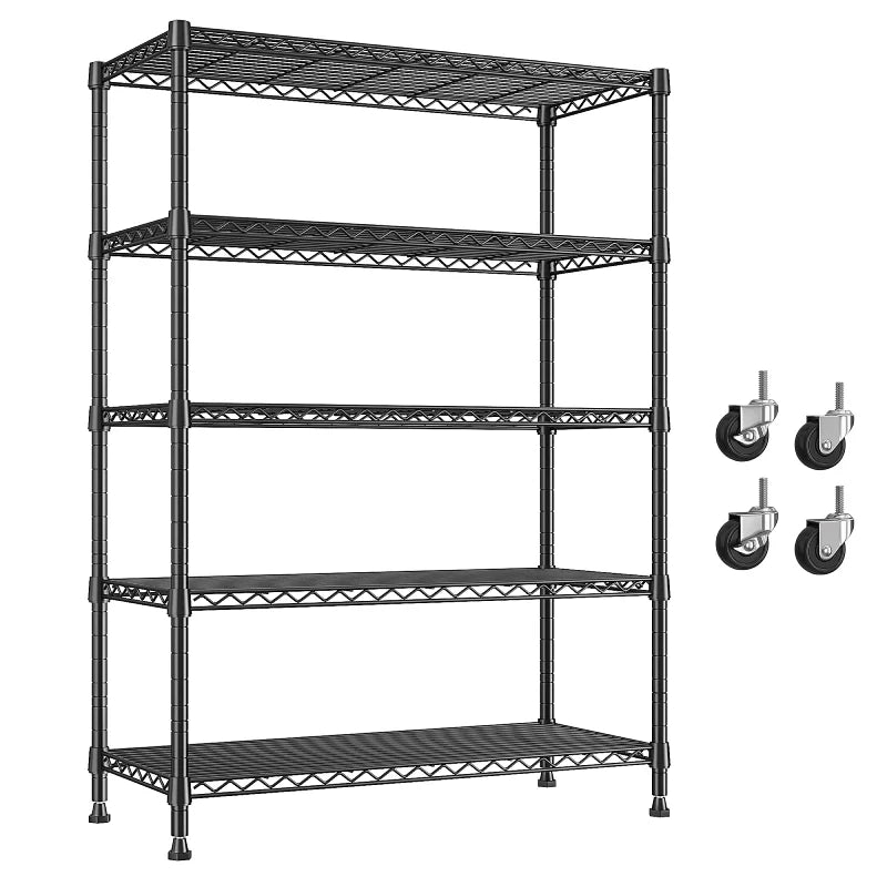 35.5"W Metal Wire Shelving with Wheels, Adjustable Outdoor Shelves with Casters for Kitchen, Pantry & Dorm