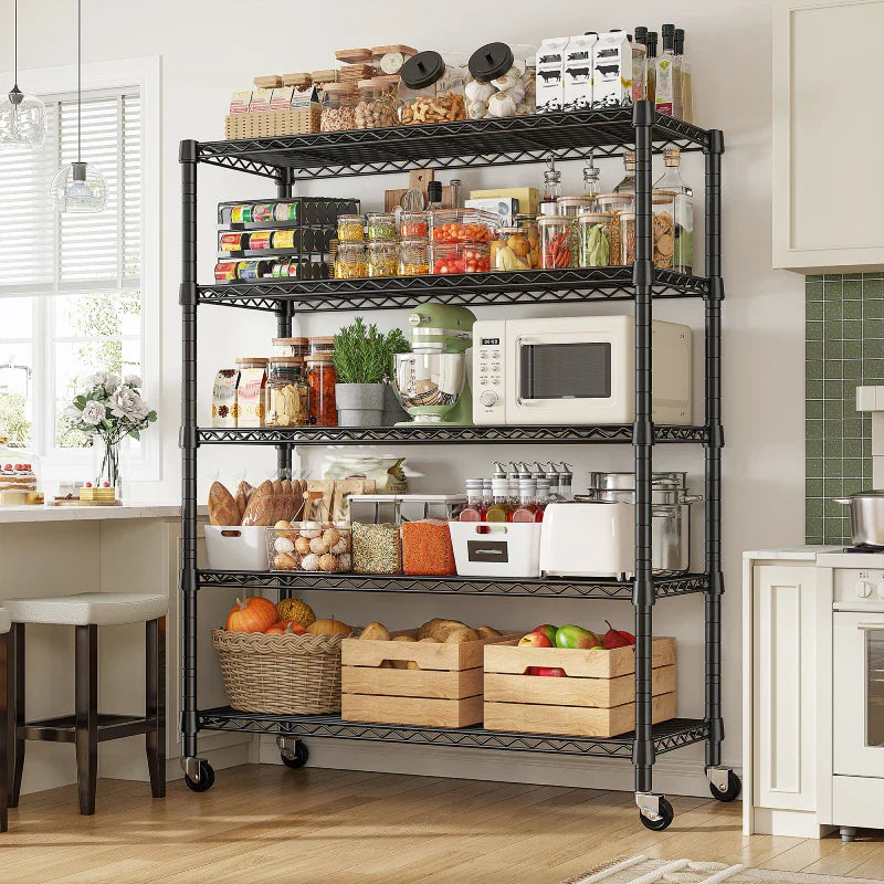 35.5"W Metal Wire Shelving with Wheels, Adjustable Outdoor Shelves with Casters for Kitchen, Pantry & Dorm