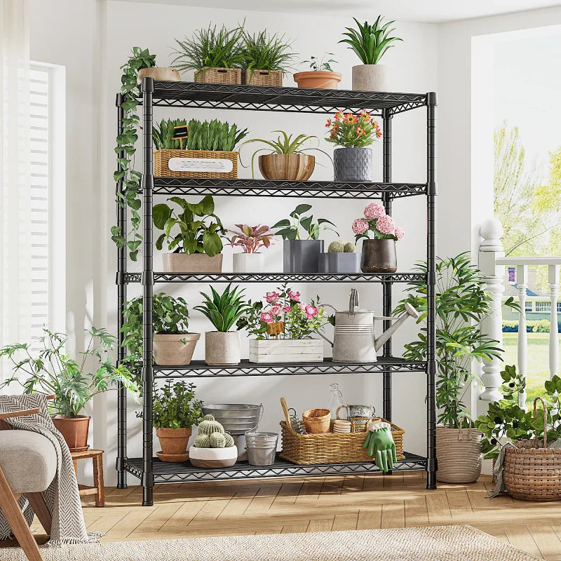 35.5"W Metal Wire Shelving with Wheels, Adjustable Outdoor Shelves with Casters for Kitchen, Pantry & Dorm