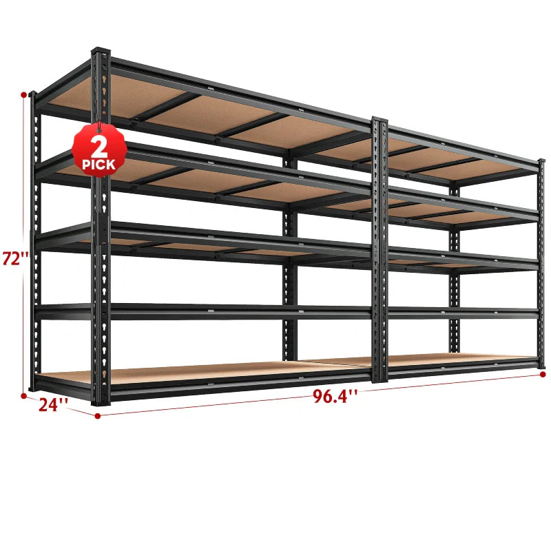 2 Pack Garage Shelf, 48.2''W Adjustable Steel Shelving Rack Load 3000lbs, Boltless Shelving for Basement Warehouse Commercial