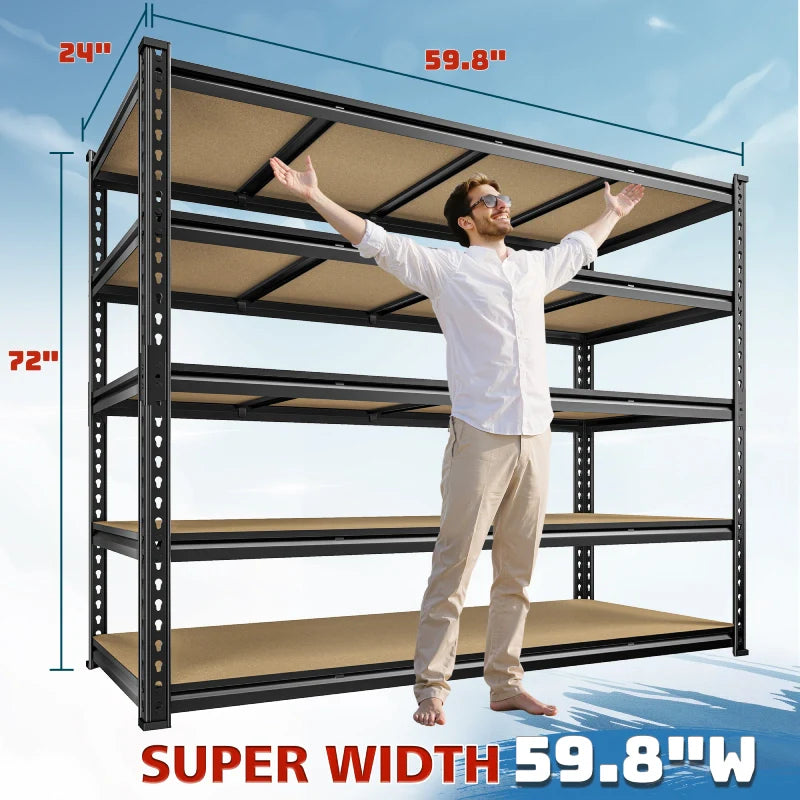 59.8”W Boltless Shelving Units, 6-Tier Heavy Duty Steel Garage Shelf Load 3000lbs, Commercial Shelving Rack for Pantry Kitchen Basement