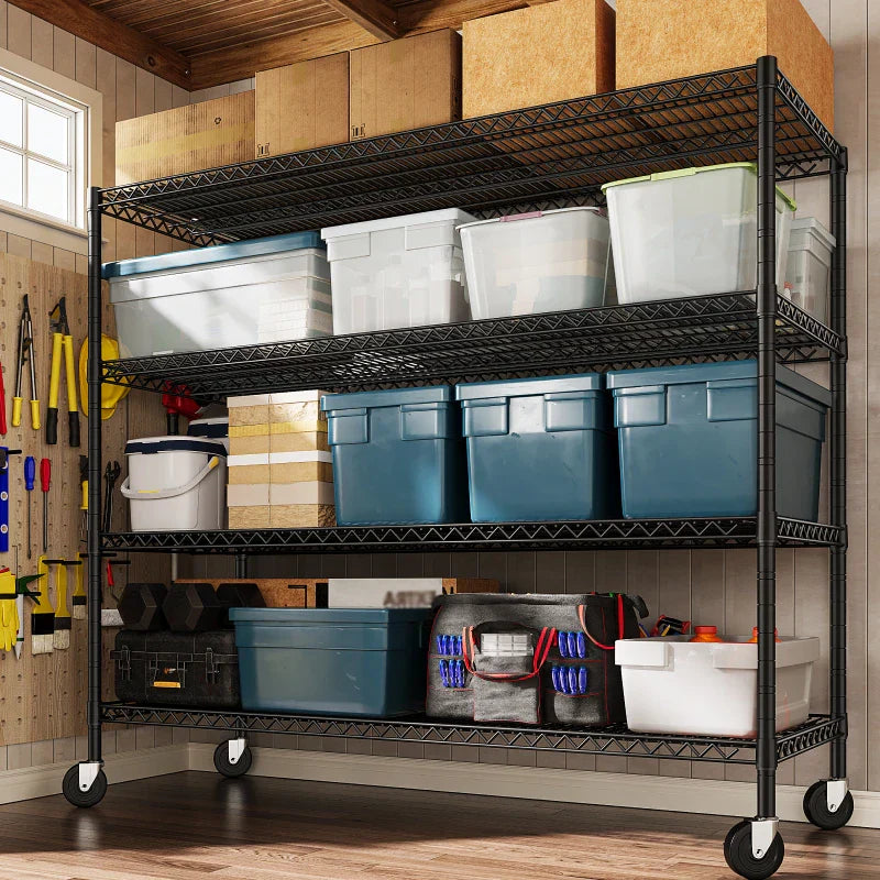 2 Pack 56”W Wire Rack Shelving with Wheels, 2600lbs Heavy Duty Metal Shelves for Commercial, Garage, Kitchen