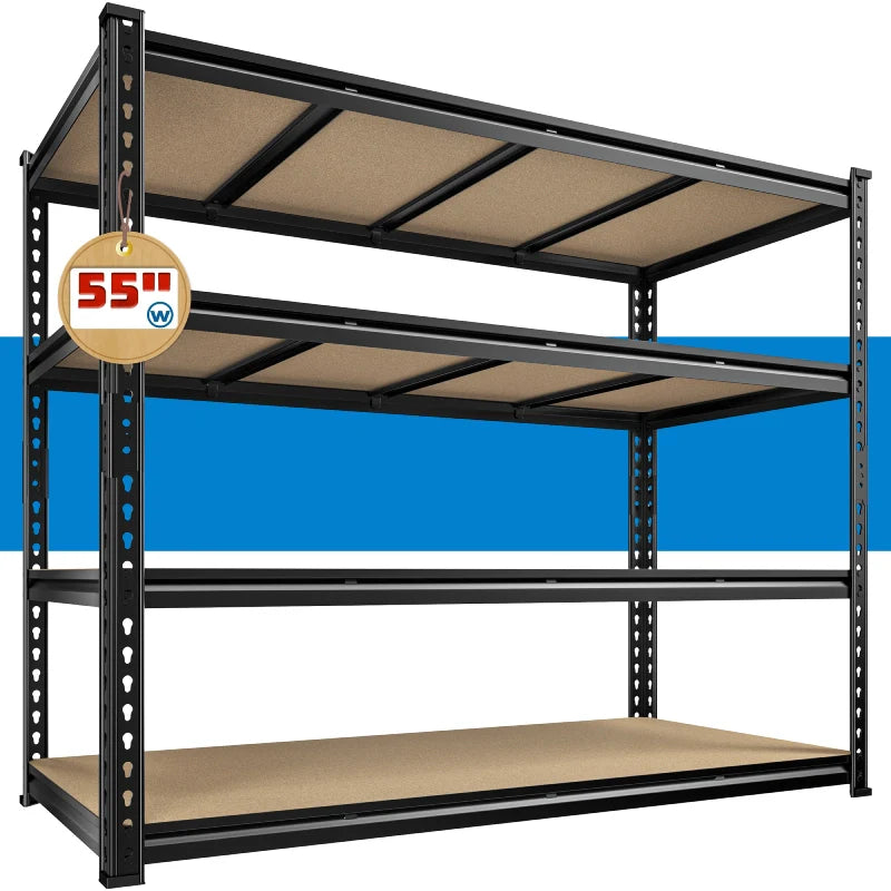 55"W Boltless Shelving Units, 6-Tier Heavy Duty Freestanding Garage Shelves Load 3060lbs, Steel Storage Racks for Pantry Basement Commercial
