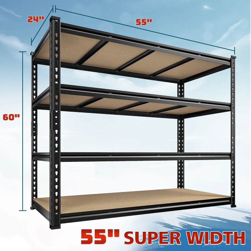 55"W Boltless Shelving Units, 6-Tier Heavy Duty Freestanding Garage Shelves Load 3060lbs, Steel Storage Racks for Pantry Basement Commercial