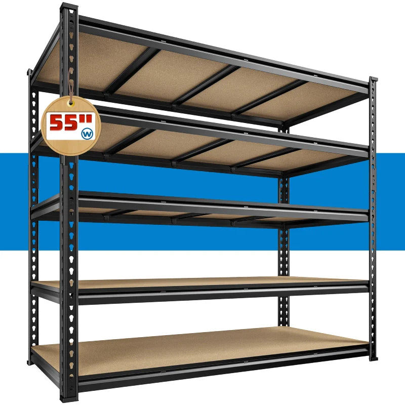 55"W Boltless Shelving Units, 6-Tier Heavy Duty Freestanding Garage Shelves Load 3060lbs, Steel Storage Racks for Pantry Basement Commercial