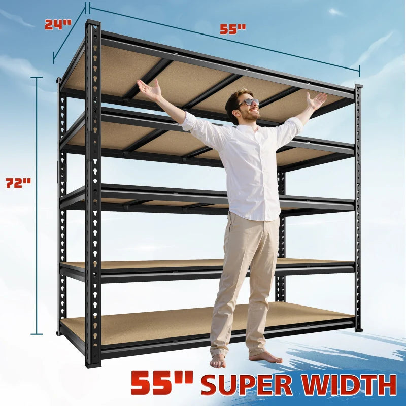 55"W Boltless Shelving Units, 6-Tier Heavy Duty Freestanding Garage Shelves Load 3060lbs, Steel Storage Racks for Pantry Basement Commercial