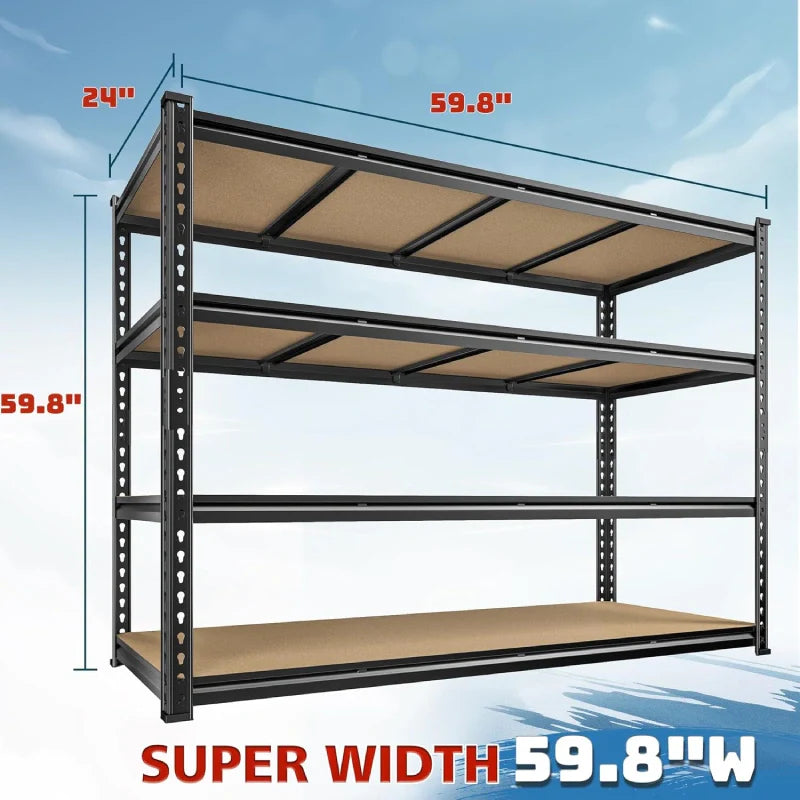 59.8”W Boltless Shelving Units, 6-Tier Heavy Duty Steel Garage Shelf Load 3000lbs, Commercial Shelving Rack for Pantry Kitchen Basement