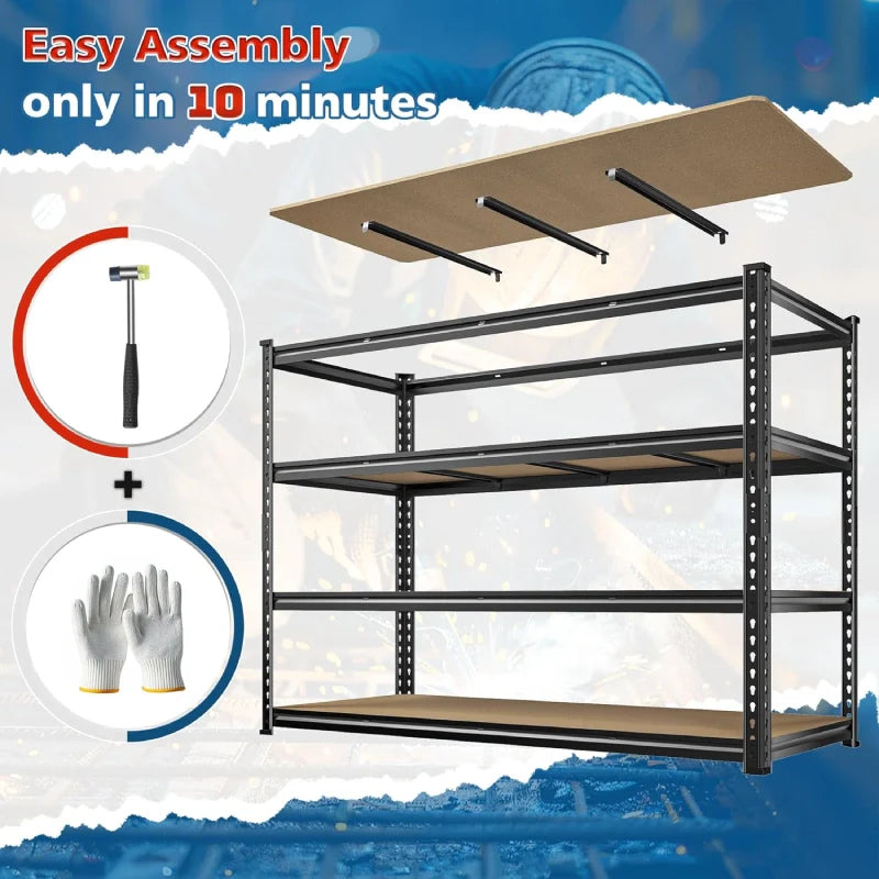 59.8”W Boltless Shelving Units, 6-Tier Heavy Duty Steel Garage Shelf Load 3000lbs, Commercial Shelving Rack for Pantry Kitchen Basement