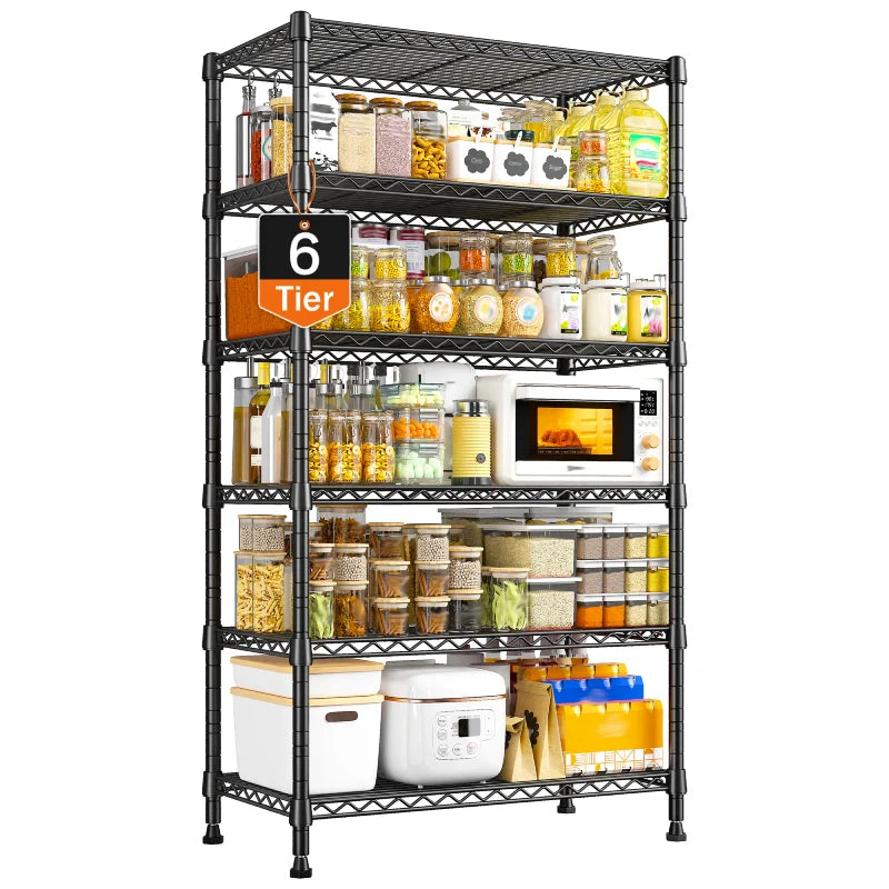 21.5"W Metal Wire Rack, 6-Tier Adjusatble, 1000lbs Wire Shelving Units for Kitchen Pantry Commercial