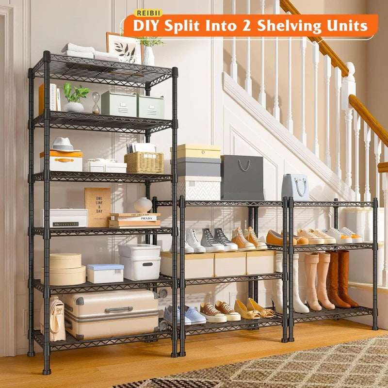6-Tier Wire Shelving Units, 1000lbs Metal Wire Rack, Adjustable Pantry Shelf, Outdoor Metal Shelves